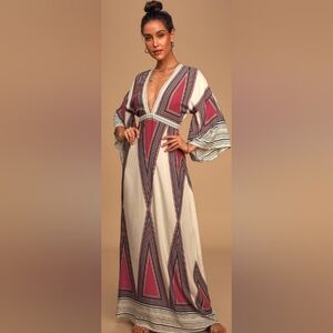 Lulu's Bohemian Bell Sleeved Geometric Patterned Maxi Dress